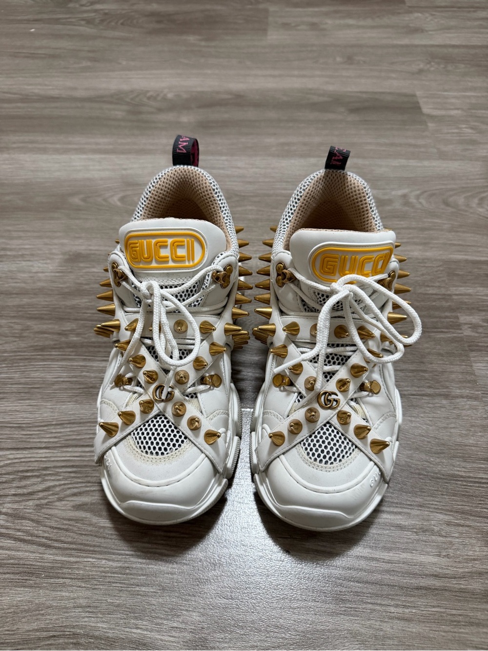 Gucci White Sneakers with Gold Spikes